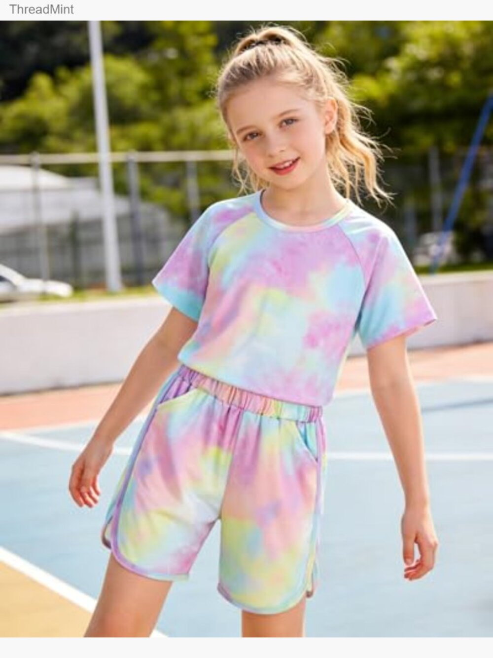 Girls Tie Dye T-Shirt and Shorts Set with Pockets - 4-10 Years - Picture 3 of 7